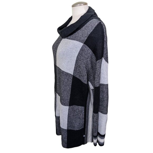 T by Talbots Cowl Neck Sweater Womens XL Black Buffalo Plaid Long Sleeve Tunic - Picture 2 of 7